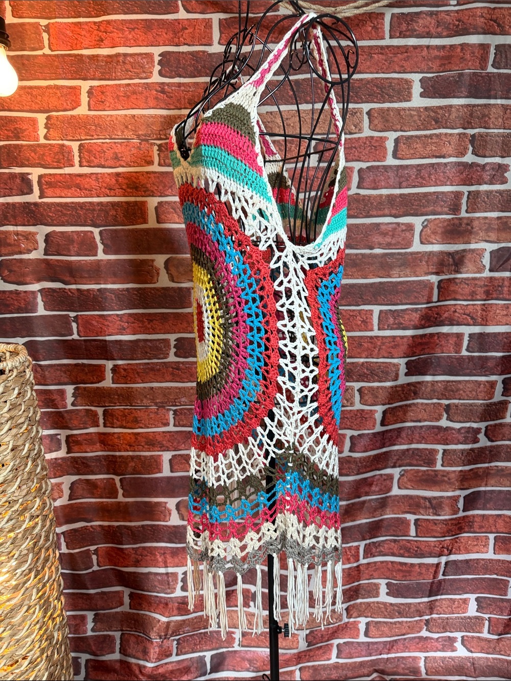 👚 Super Airy, Fringed Crocheted Cover-Up Beach Dress | Sz OS / Q - Picture 3 of 5